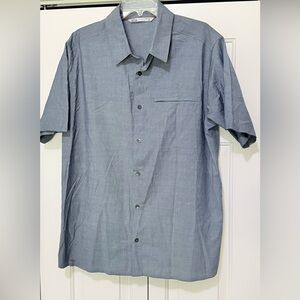 Qor Mens XL Blue Merino Wool Blend Button Up Zip Pocket Shirt